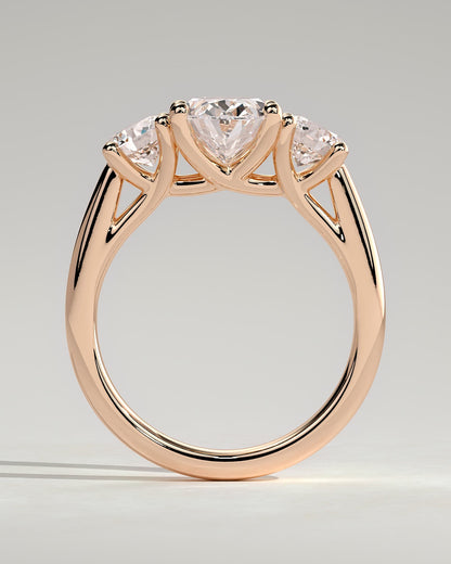 Grace - Oval Claw Trilogy with Round Side Stones, Open Trellis Gallery and Tapered Band Engagement Ring - Rose Gold
