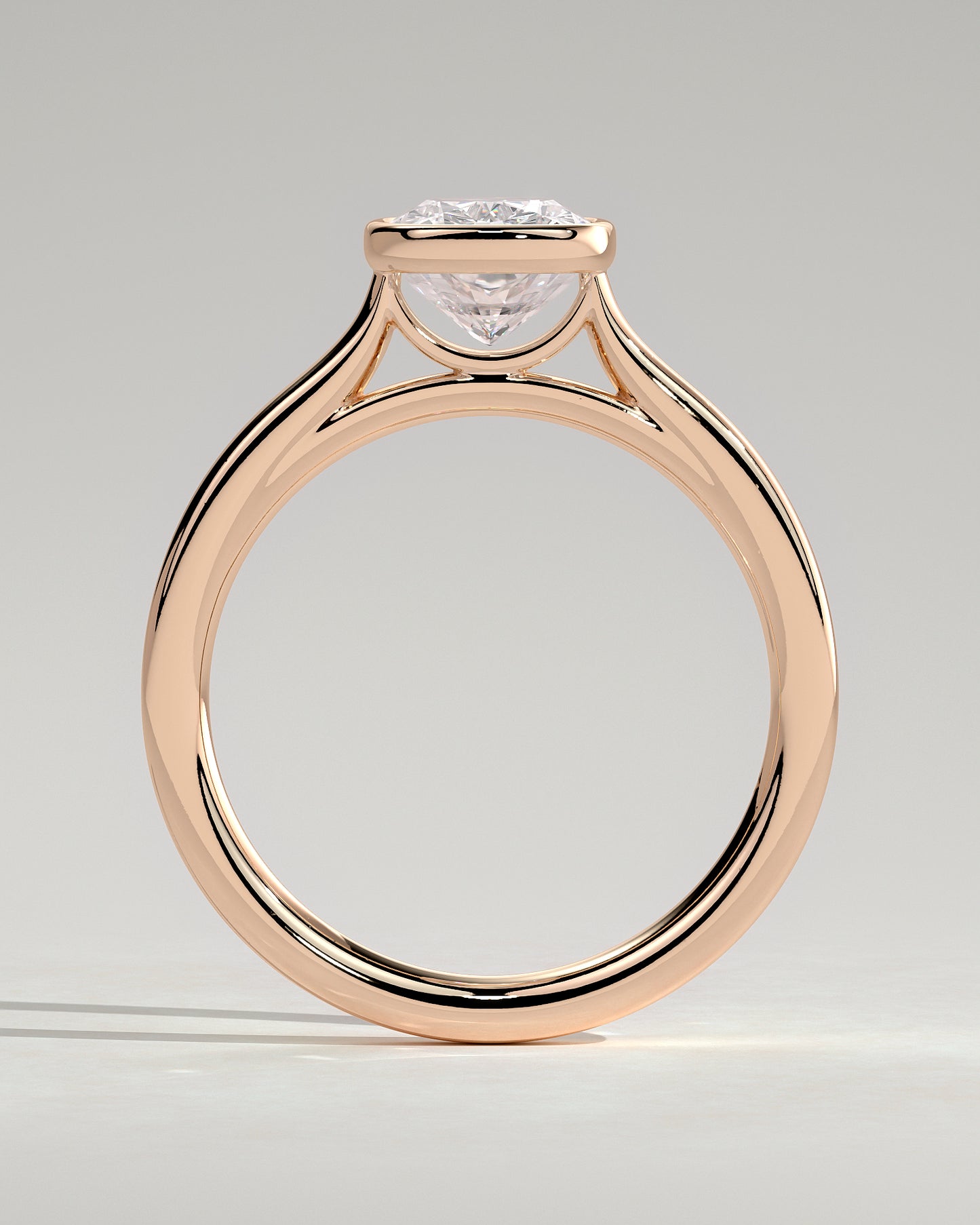 Billie - Elongated Cushion Bezel Solitaire with Cathedral High Setting Engagement Ring - Rose Gold - Rose Gold 2ct
