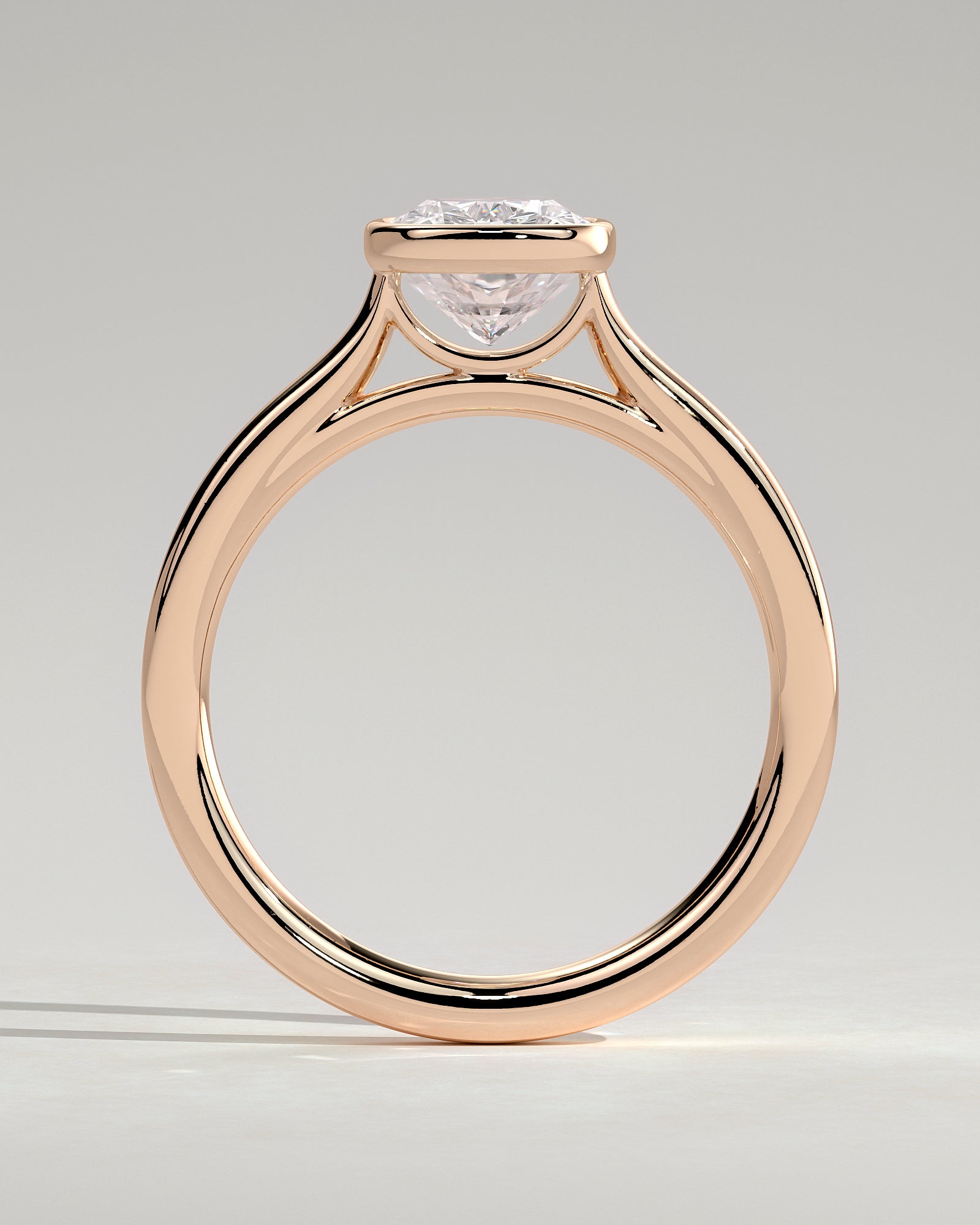 Billie - Elongated Cushion Bezel Solitaire with Cathedral High Setting Engagement Ring - Rose Gold - Rose Gold 2ct
