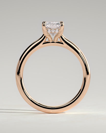 Ari - Radiant Claw Solitaire with Hidden Halo, Tapered Band and Cathedral High Setting Engagement Ring - Rose Gold - rose gold - Lara Jewels