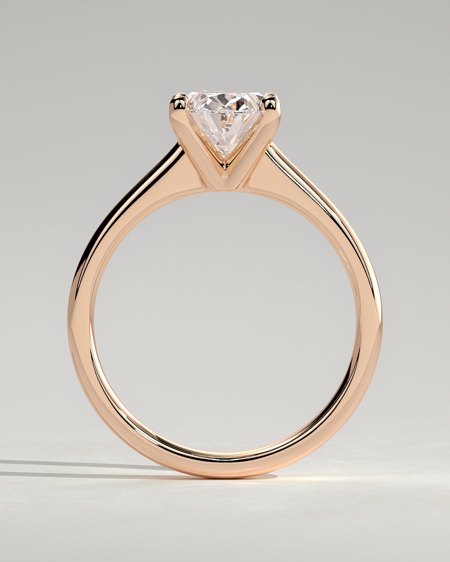 Emily - Oval Claw Solitaire with Pinched Tapered Band and Cathedral Low Setting Engagement Ring - Rose Gold - Rose Gold 2ct