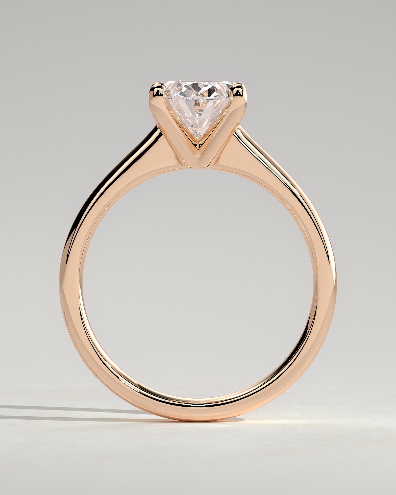 Emily - Oval Claw Solitaire with Pinched Tapered Band and Cathedral Low Setting Engagement Ring - Rose Gold - Rose Gold 2ct