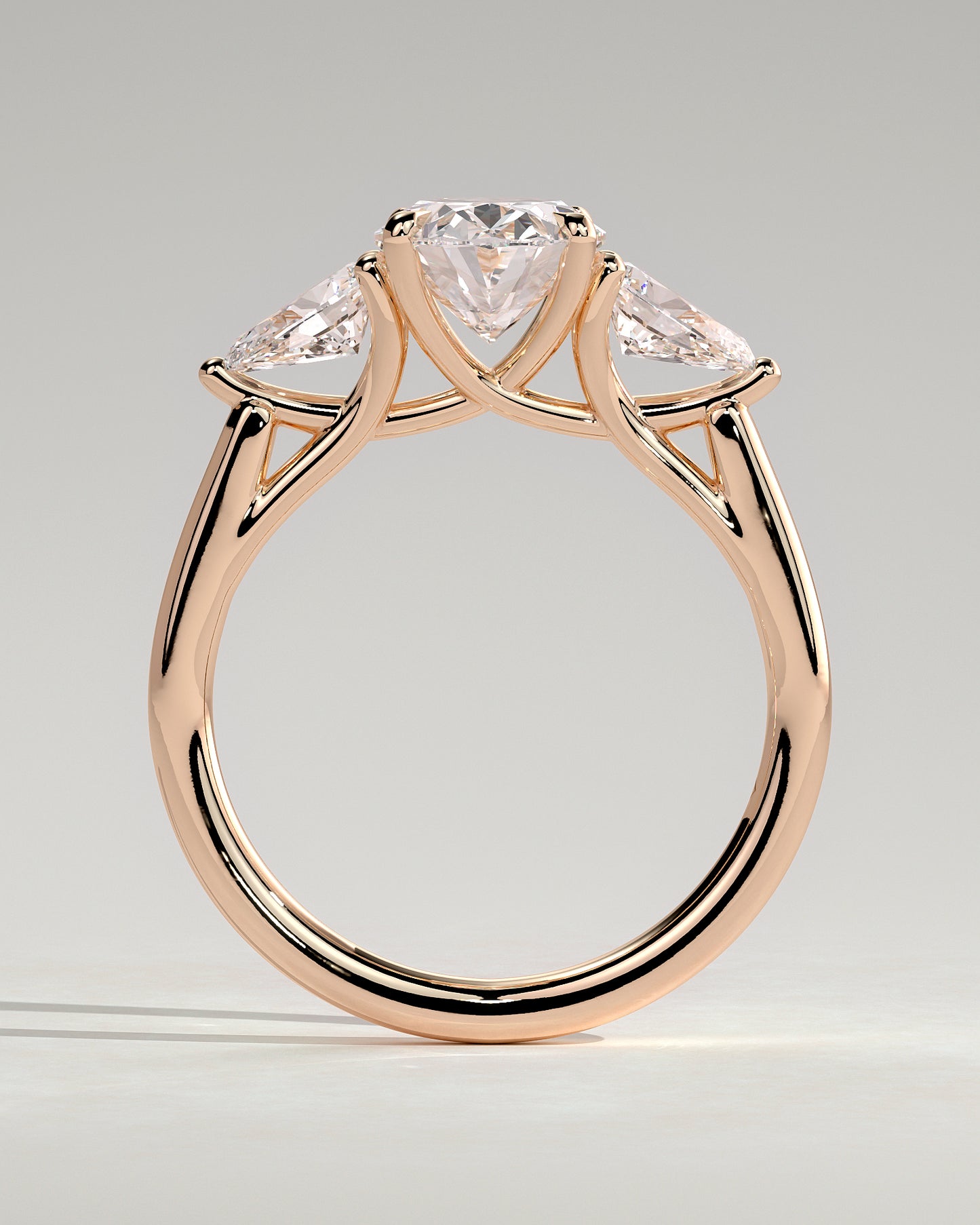 Amara - Oval Claw Trilogy with Pear Side Stones and Open Trellis Gallery Engagement Ring - Rose Gold - Rose Gold 2ct