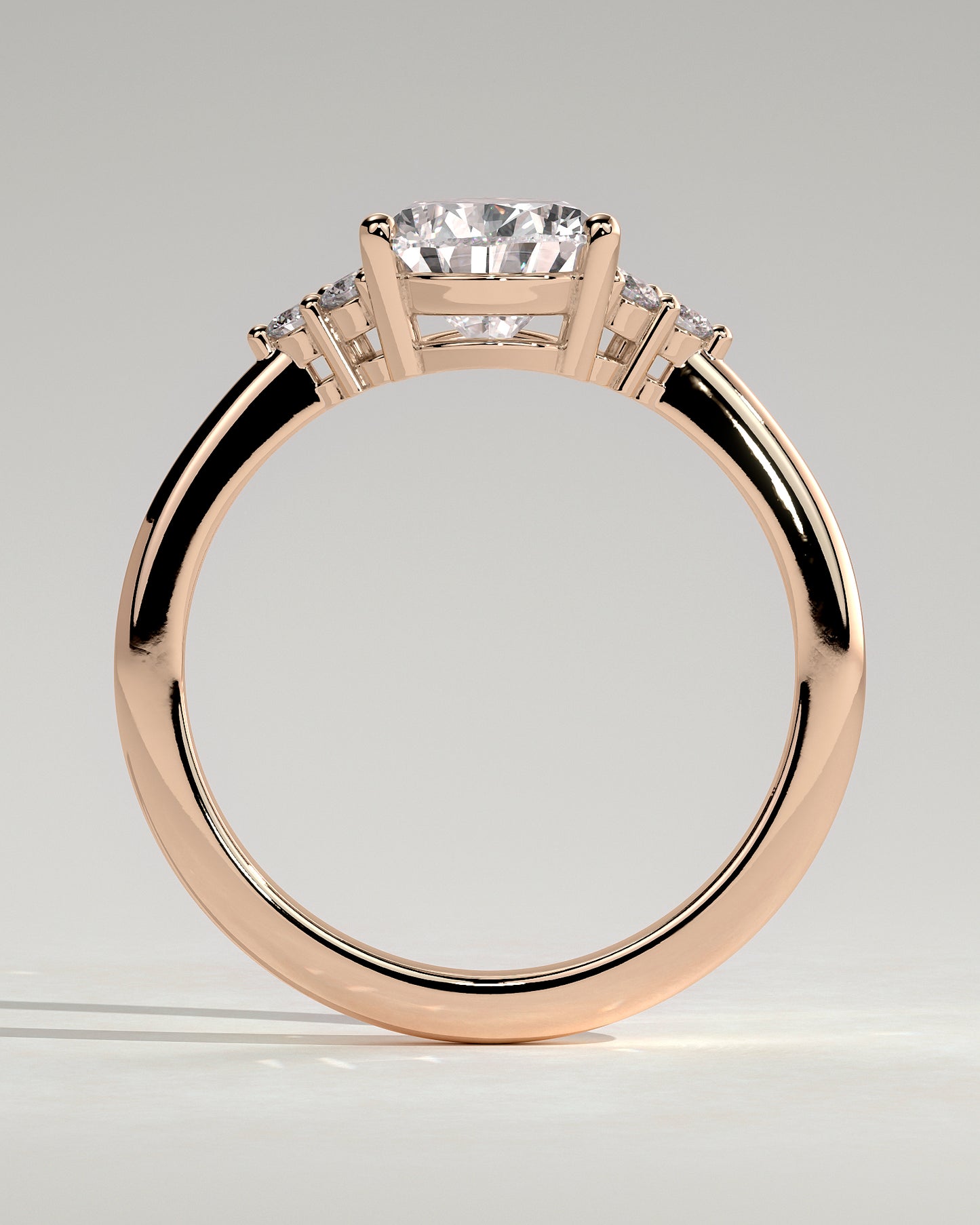 Brooke - Pear Claw Solitaire with Round Shoulder Stones Engagement Ring - Rose Gold - Rose Gold 2ct