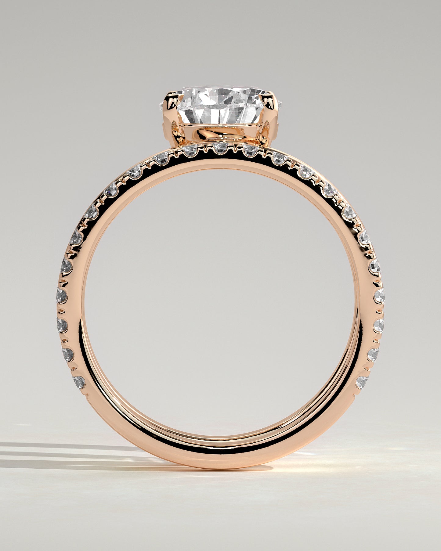 Candice - Pear Claw Solitaire with Double Pave and Plain Band Engagement Ring - Rose Gold - Rose Gold 2ct