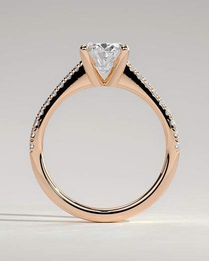 Eloise - Oval Claw Solitaire with Pave Band and Solid Cathedral Low Setting Engagement Ring - Rose Gold