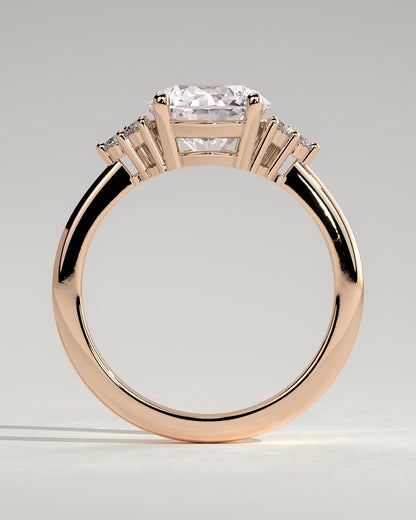 Greta - Round Claw Solitaire with Round Shoulder Stones Engagement Ring - Rose Gold