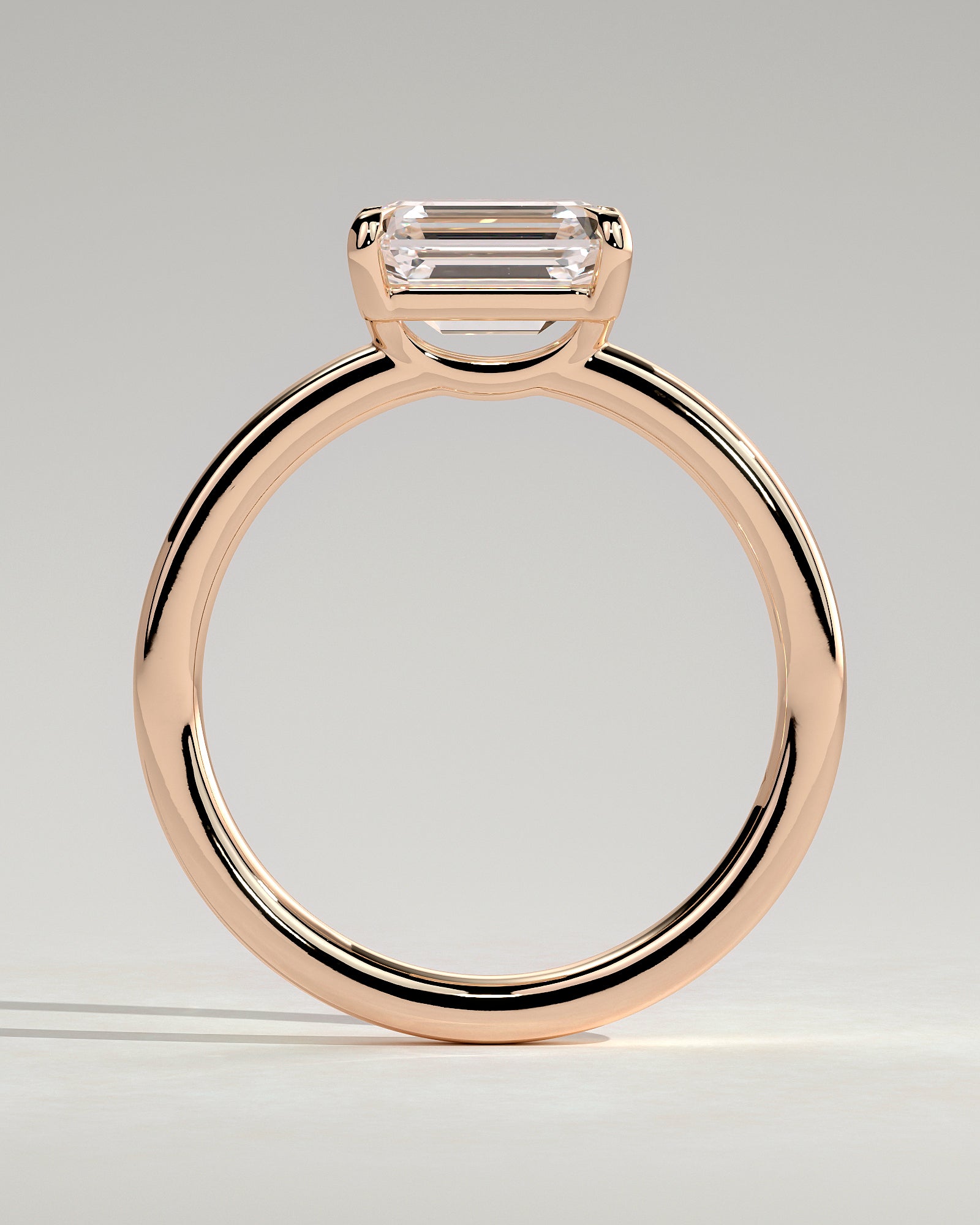 Evelyn - Emerald East West Claw Solitaire with Raised Basket Gallery Engagement Ring - Rose Gold - Rose Gold 2ct
