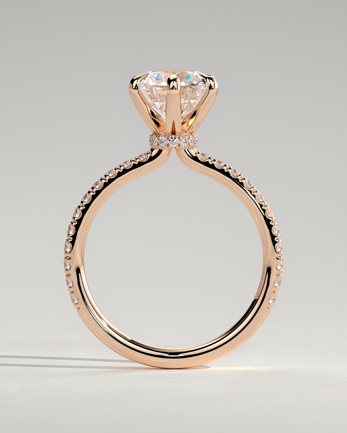 Holly - Round Claw Solitaire with Pave Band and Pave Collar Engagement Ring - Rose Gold - Rose Gold 2ct