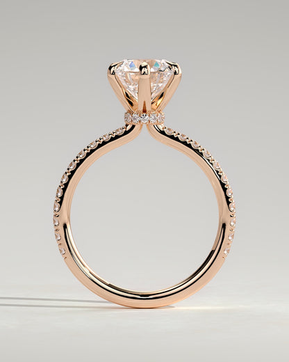 Holly - Round Claw Solitaire with Pave Band and Pave Collar Engagement Ring - Rose Gold