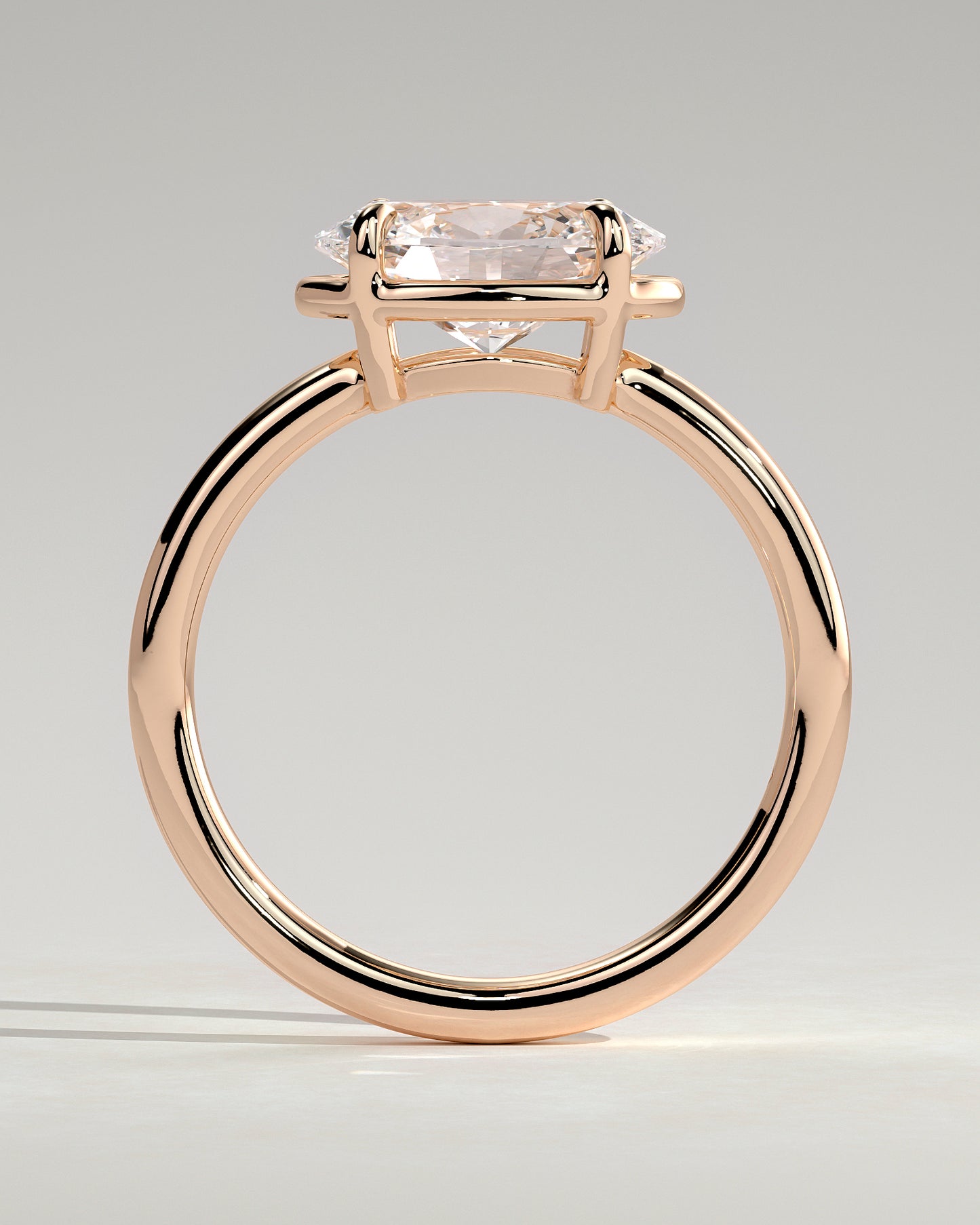 Arlo - Oval East West Claw Solitaire with Bezel Frame Engagement Ring - Rose Gold - Rose Gold 2ct