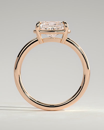 Daya - Elongated Cushion East West Claw Solitaire with Bezel Frame Engagement Ring - Rose Gold