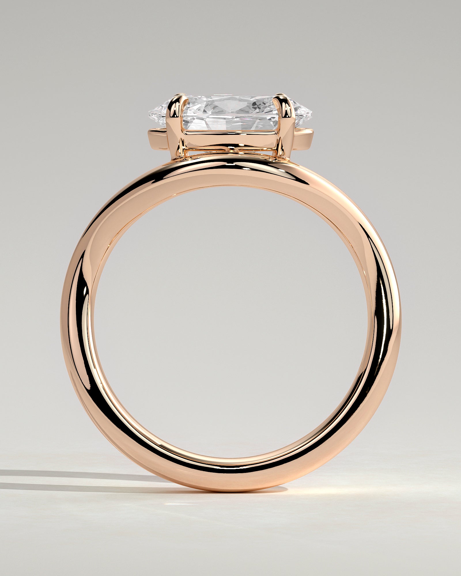 Hayley - Oval East West Claw Solitaire with Wave Band Engagement Ring - Rose Gold - Rose Gold 2ct