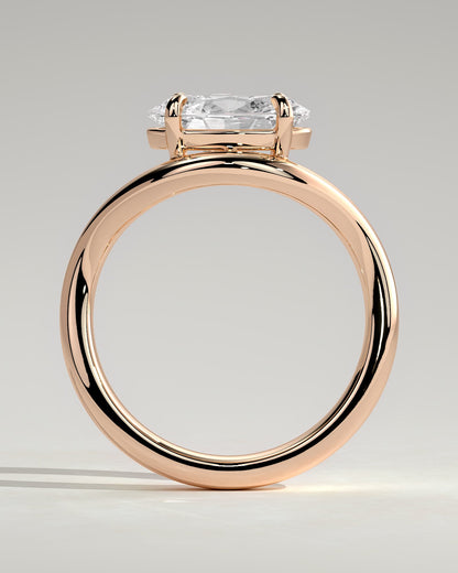 Hayley - Oval East West Claw Solitaire with Wave Band Engagement Ring - Rose Gold