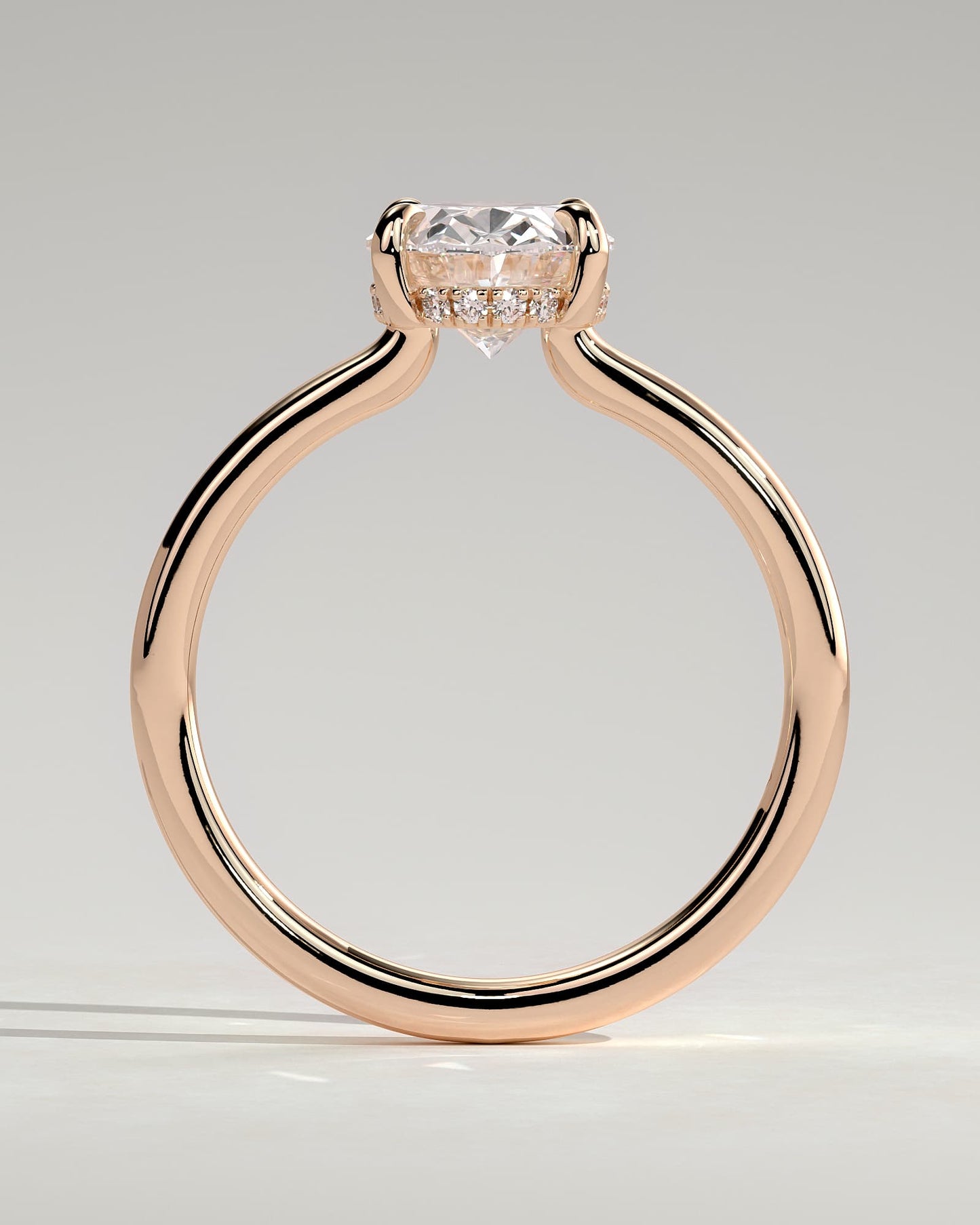 Kiana - Oval Claw Solitaire with Hidden Halo and Floating Cathedral Low Setting Engagement Ring - Rose Gold