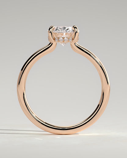 Kiana - Oval Claw Solitaire with Hidden Halo and Floating Cathedral Low Setting Engagement Ring - Rose Gold