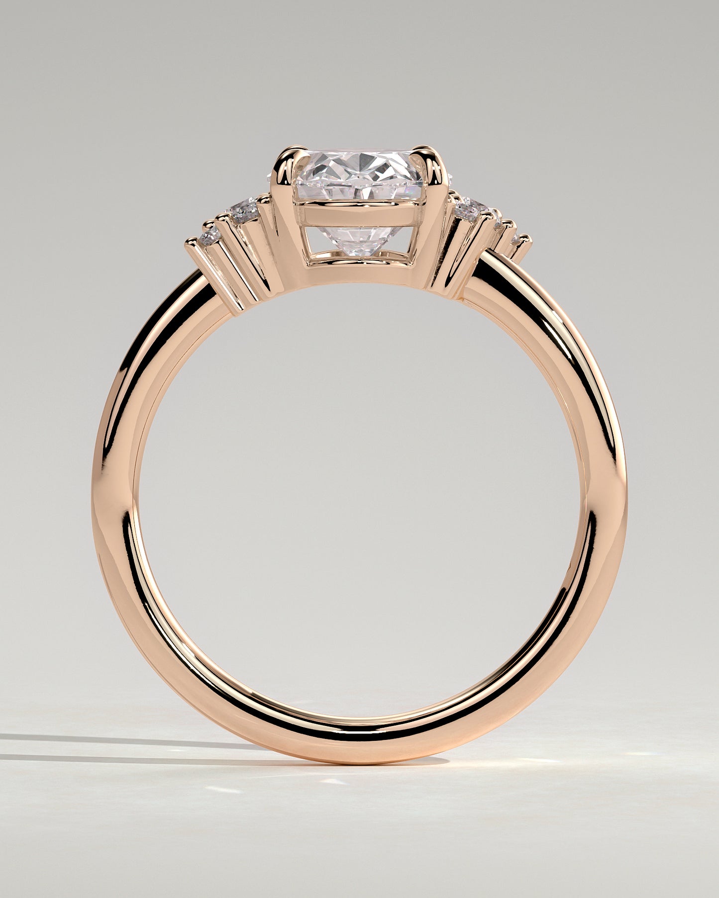 Esther - Oval Claw Solitaire with Clustered Round Opposing Shoulder Stones Engagement Ring - Rose Gold - Rose Gold 2ct