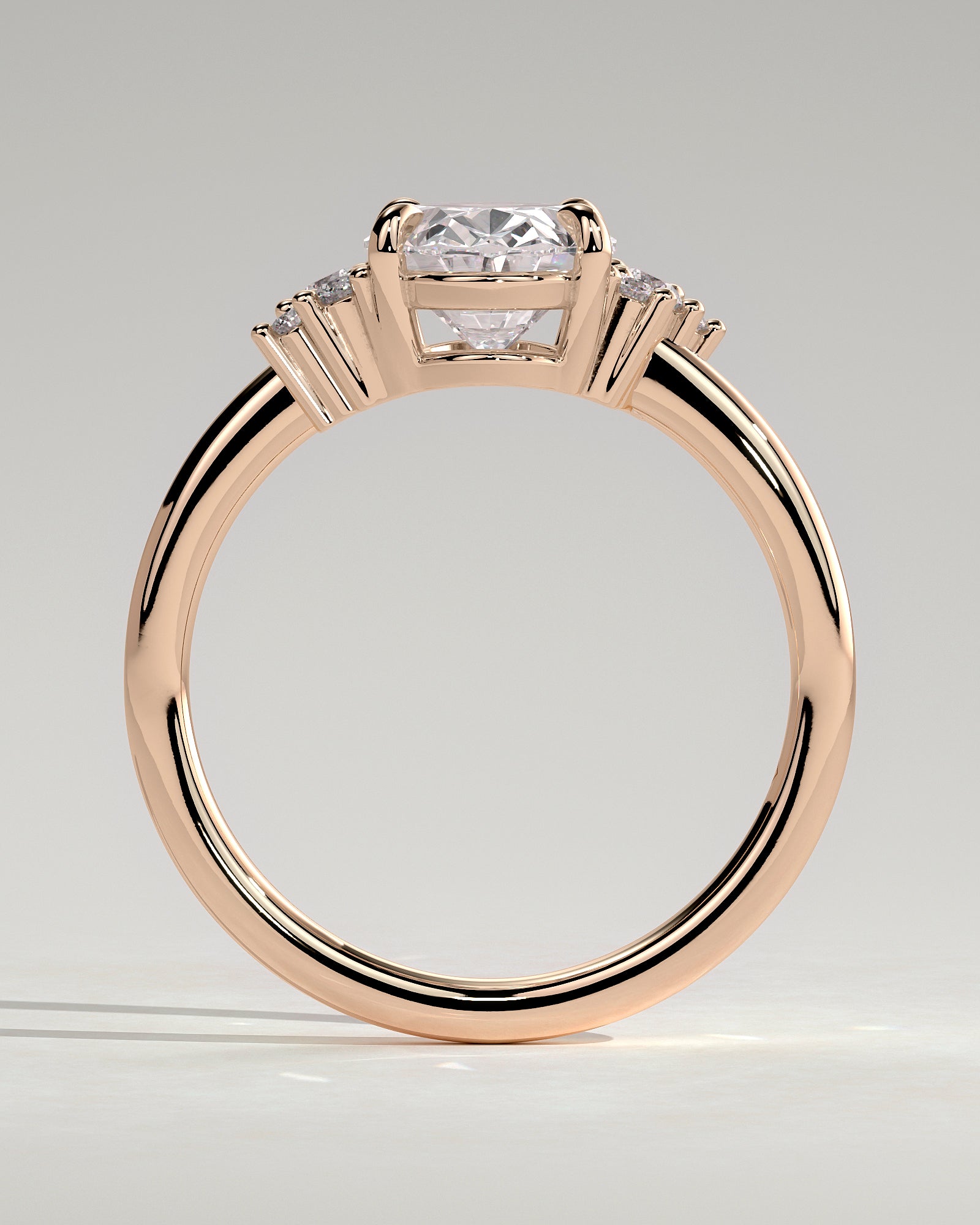 Esther - Oval Claw Solitaire with Clustered Round Opposing Shoulder Stones Engagement Ring - Rose Gold - Rose Gold 2ct