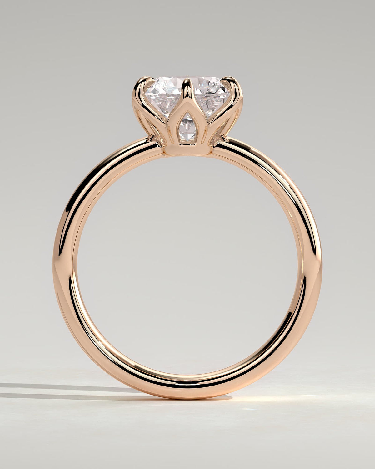 Jayden - Round Claw Solitaire with Petal Gallery and Cigar Band Engagement Ring - Rose Gold