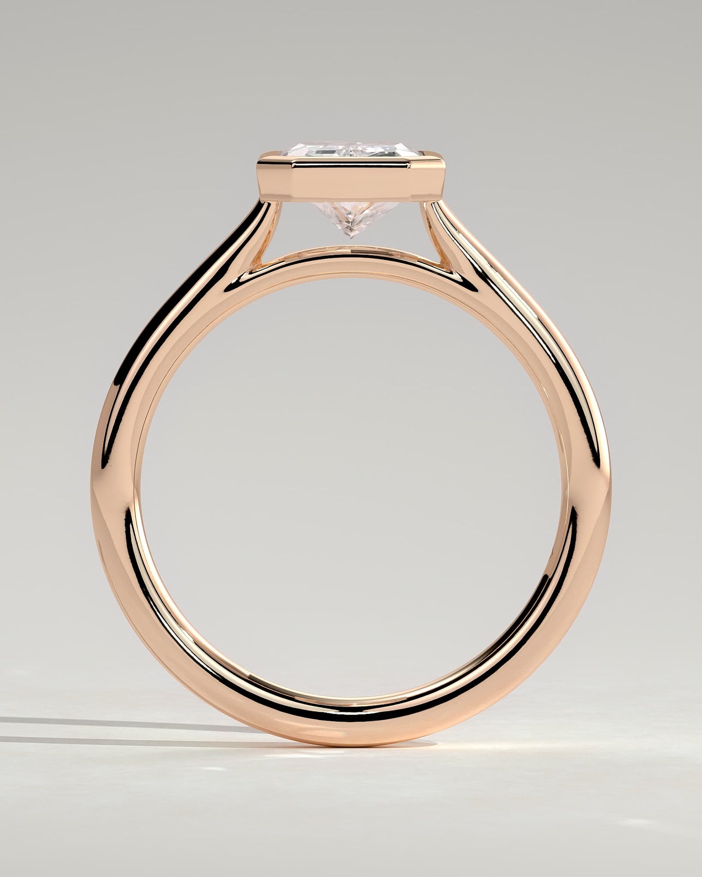 Rachel - Statement Radiant Bezel Solitaire with Open Cathedral High Setting Engagement Ring - Rose Gold