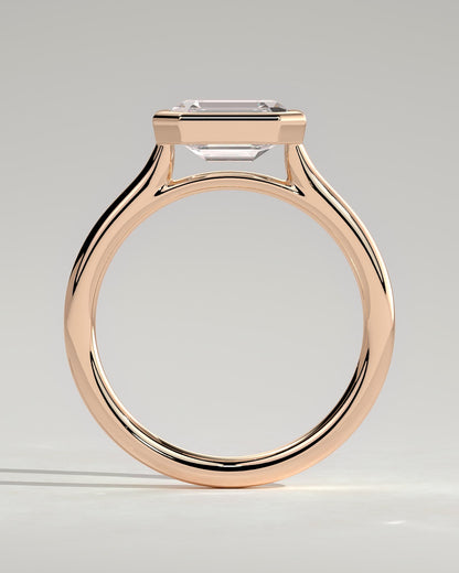 Olive - Statement Emerald East West Bezel Solitaire with Open Cathedral High Setting Engagement Ring - Rose Gold