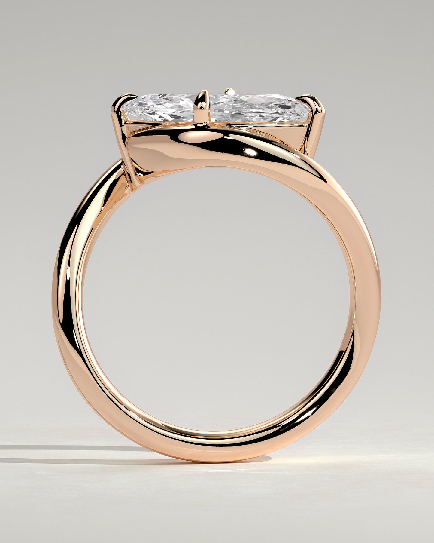Beverly - Marquise East West Claw Solitaire with Bypass Band  Engagement Ring - Rose Gold - Rose Gold 2ct