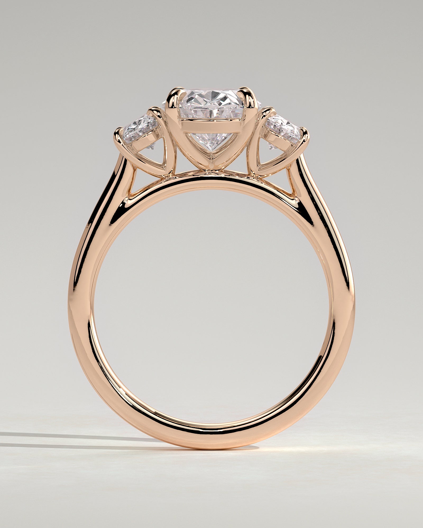 Isla - Oval Claw Trilogy with Oval Side Stones Engagement Ring - Rose Gold - Rose Gold 2ct