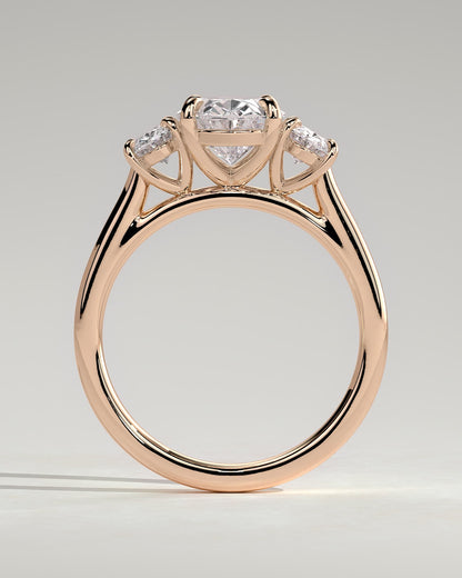 Isla - Oval Claw Trilogy with Oval Side Stones Engagement Ring - Rose Gold