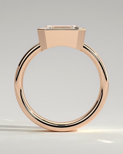 Adrian - Statement Emerald East West Bezel Solitaire with Flat Cigar Band Engagement Ring - Rose Gold - rose gold - Lara Jewels