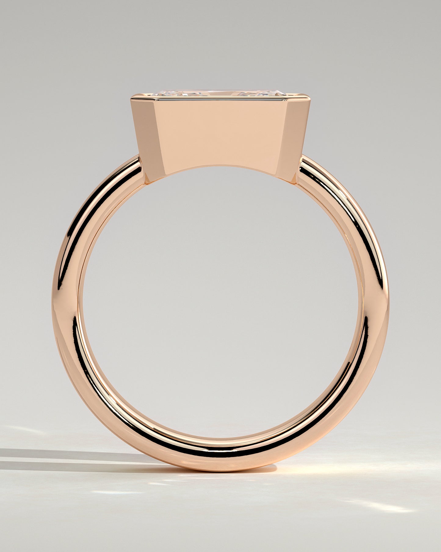 Frankie - Statement Radiant East West Bezel Solitaire with Flat Cigar Band Engagement Ring - Rose Gold - Rose Gold 2ct