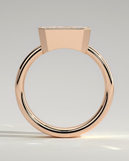 Frankie - Statement Radiant East West Bezel Solitaire with Flat Cigar Band Engagement Ring - Rose Gold