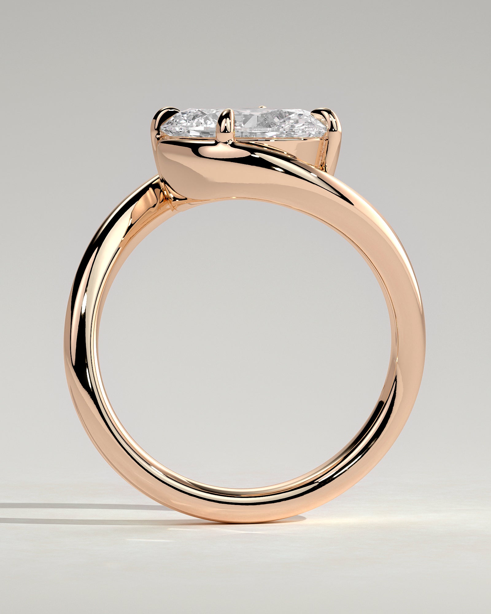 Casey - Oval East West Claw Solitaire with Bypass Band  Engagement Ring - Rose Gold - Rose Gold 2ct