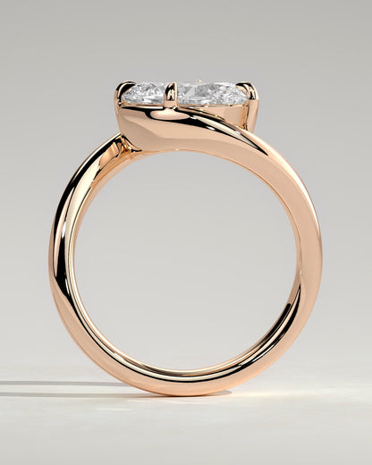 Casey - Oval East West Claw Solitaire with Bypass Band  Engagement Ring - Rose Gold