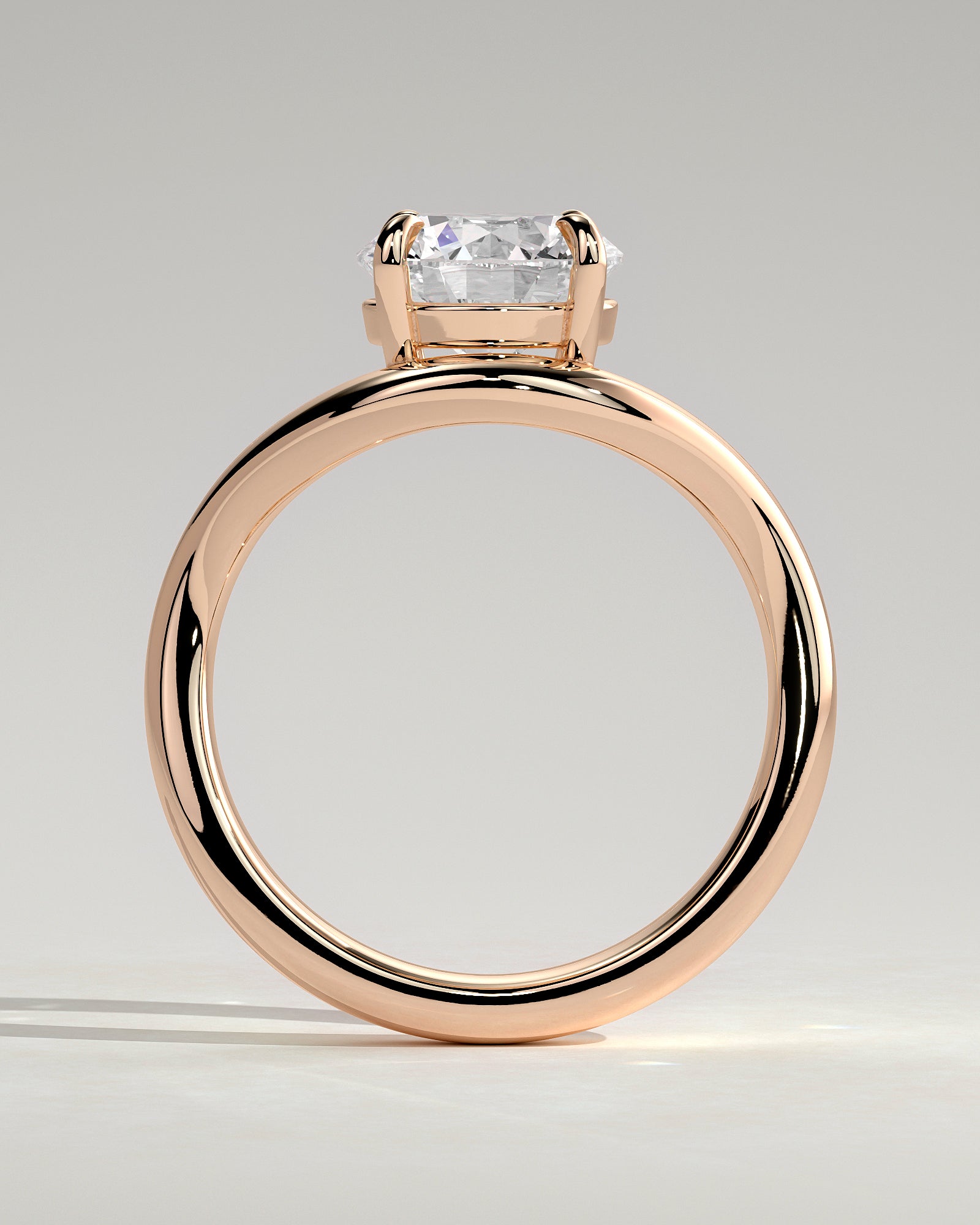 Charlotte - Round East West Claw Solitaire with Wave Band Engagement Ring - Rose Gold - Rose Gold 2ct