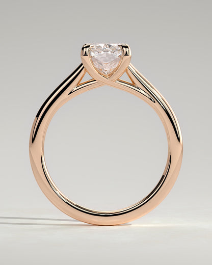 Kelsey - Elongated Cushion Claw Solitaire with Cathedral Low Setting and Open Trellis Gallery Engagement Ring - Rose Gold