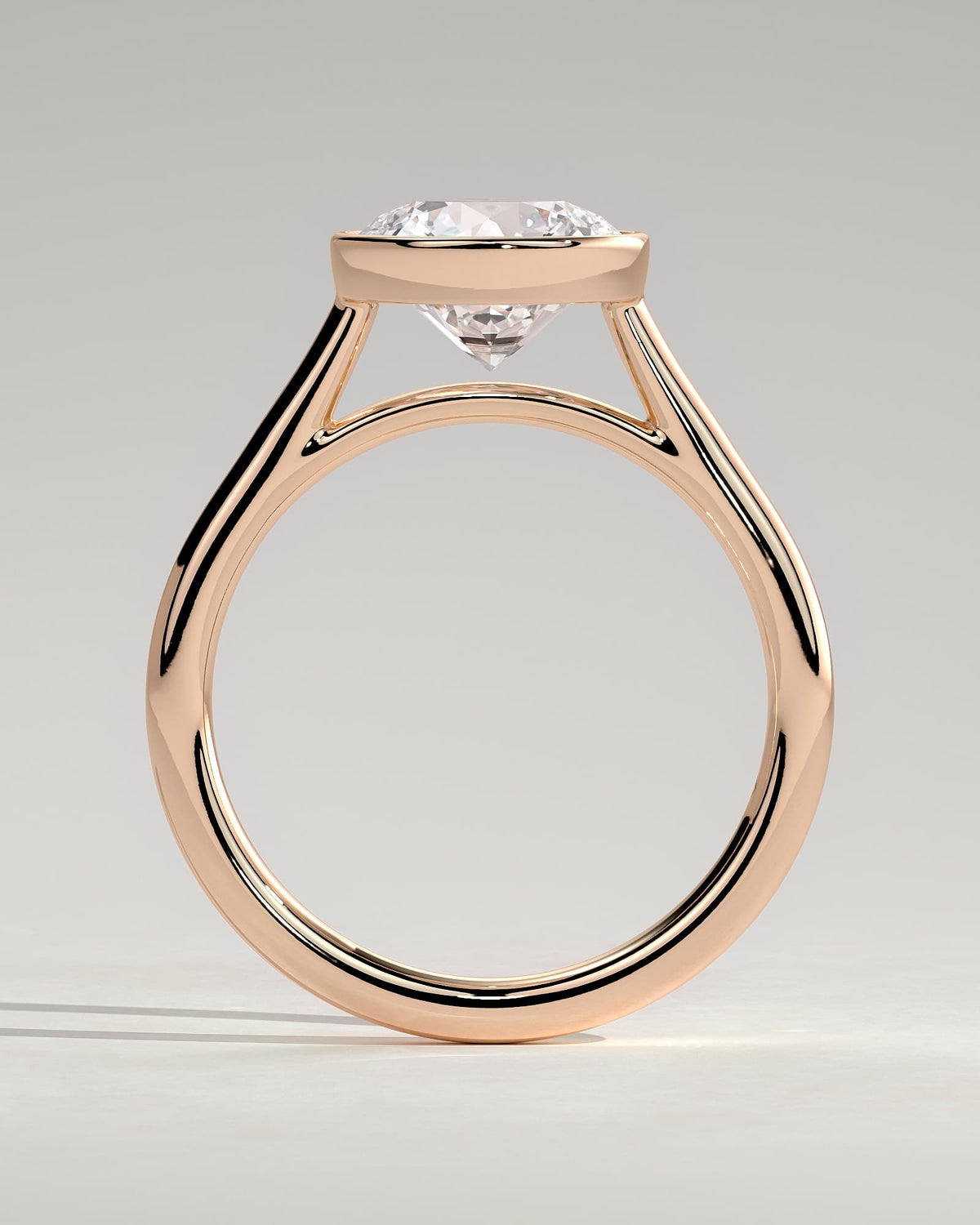 Kaylah - Statement Round Bezel Solitaire with Open Cathedral High Setting Engagement Ring - Rose Gold