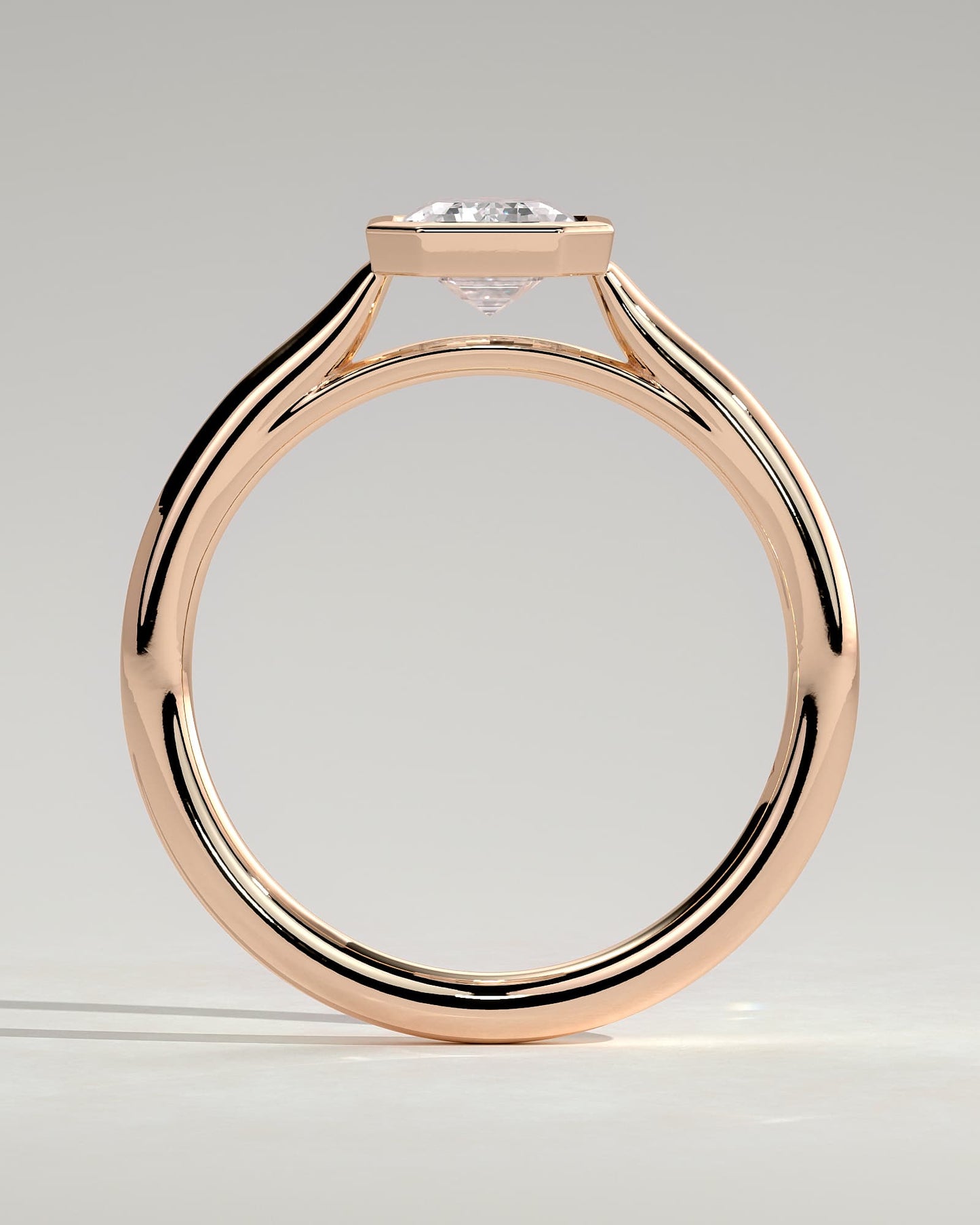 Journee - Statement Emerald Bezel Solitaire with Open Cathedral High Setting Engagement Ring - Rose Gold