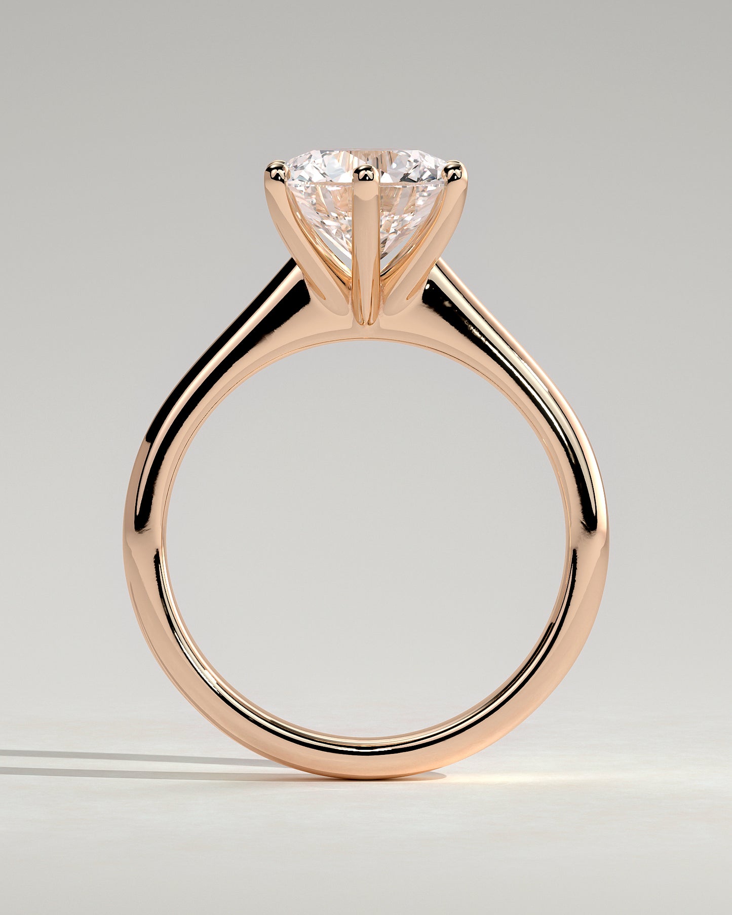 Jacqueline - Round Claw Solitaire with Solid Cathedral Low Setting Engagement Ring - Rose Gold - Rose Gold 2ct