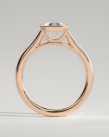 Imani - Emerald Bezel Solitaire with Cathedral High Setting Engagement Ring - Rose Gold