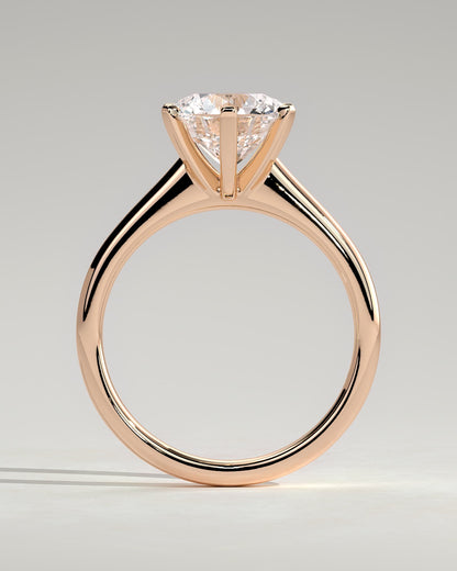 Gabrielle - Round Claw Solitaire with Square Tips and Solid Cathedral High Setting Engagement Ring - Rose Gold