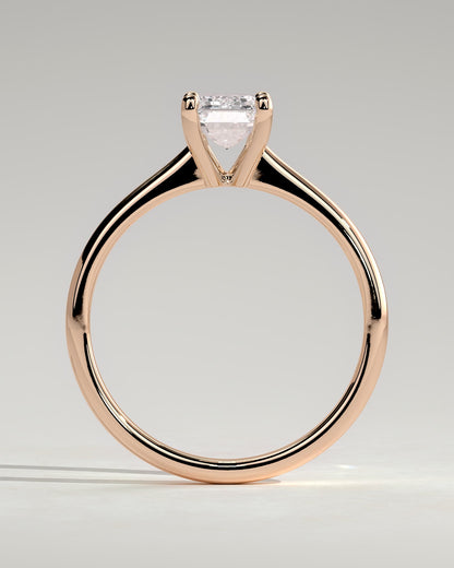 Freya - Emerald Claw Solitaire with Tapered Band and Cathedral Low Setting Engagement Ring - Rose Gold