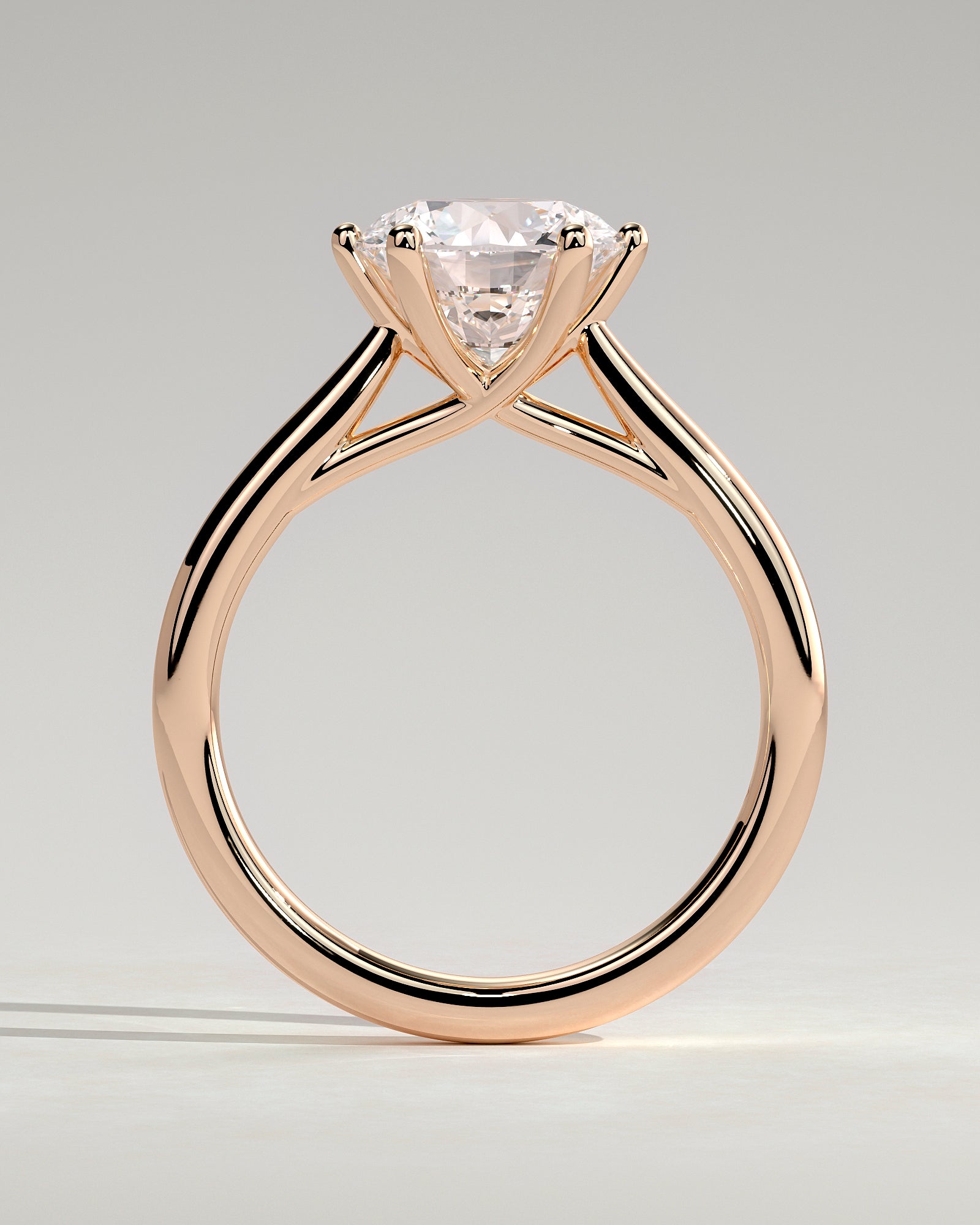 Delilah - Round Claw Solitaire with Open Trellis Gallery and Cathedral Low Setting Engagement Ring - Rose Gold - Rose Gold 2ct