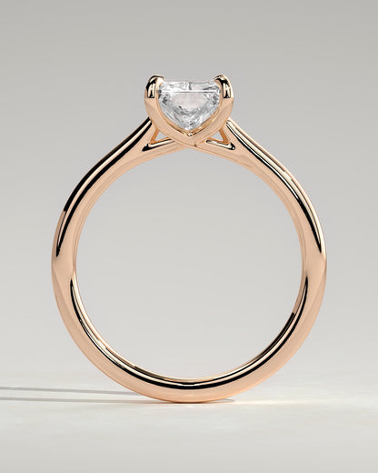 Dakota - Radiant Claw Solitaire with Cathedral Low Setting and Open Trellis Gallery Engagement Ring - Rose Gold
