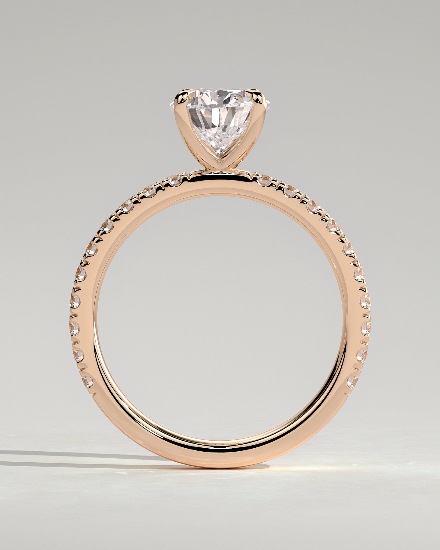 Brynlee - Pear Claw Solitaire with Pave Band Engagement Ring - Rose Gold - Rose Gold 2ct