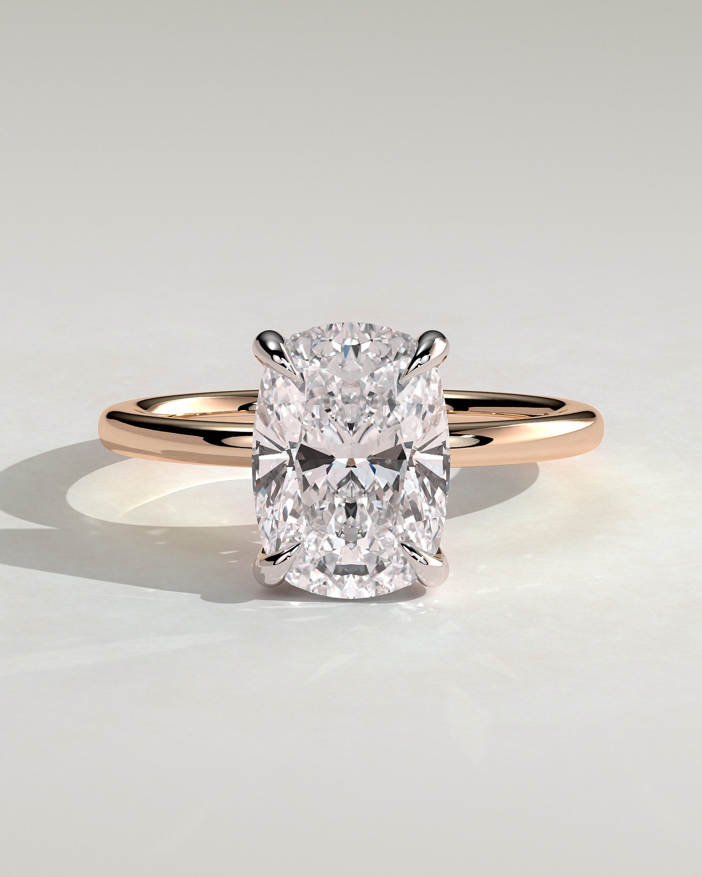 Ava - Elongated Cushion Claw Solitaire with Hidden Halo Engagement Ring - Rose Two-Tone