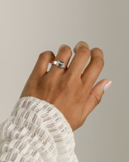 Adrian - Statement Emerald East West Bezel Solitaire with Flat Cigar Band Engagement Ring - Rose Gold - rose gold - Lara Jewels