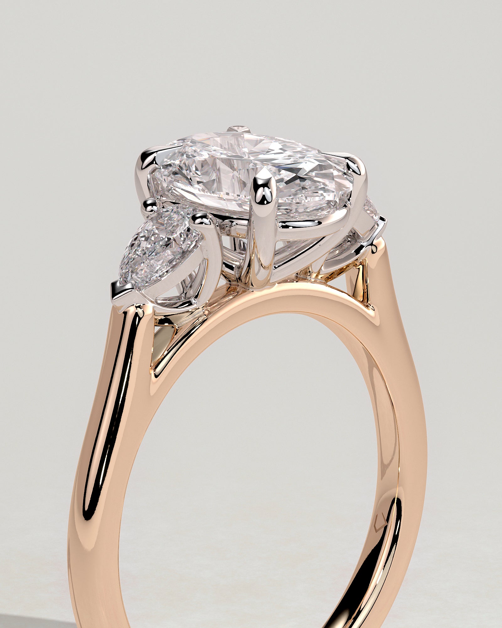 Alexia - Oval Claw Trilogy with Pear Side Stones and Cathedral Setting Engagement Ring - Rose Two-Tone - Rose Two-Tone 2ct
