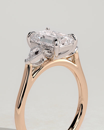 Elphie - Emerald Claw Trilogy with Kite Side Stones Engagement Ring - Rose Two-Tone