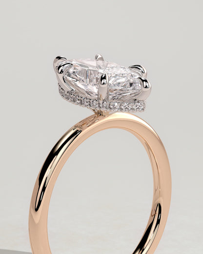 Claire - Marquise Claw Solitaire with Wrap Around Hidden Halo Engagement Ring - Rose Two-Tone