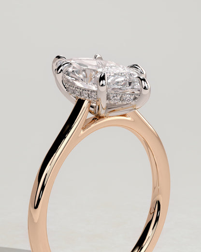 Jenna - Marquise Claw Solitaire with Hidden Halo and Cathedral High Setting Engagement Ring - Rose Two-Tone